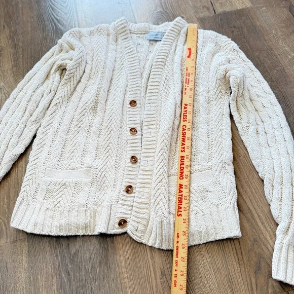Cream Cable-Knit Button-Front Cardigan made in USA 100% cotton - Picture 8 of 10